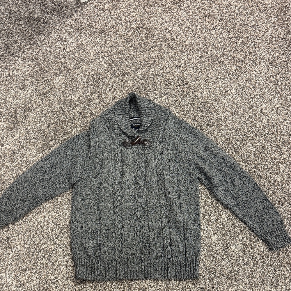 Youth Shawl Collar Cable Knit Sweater - Gray